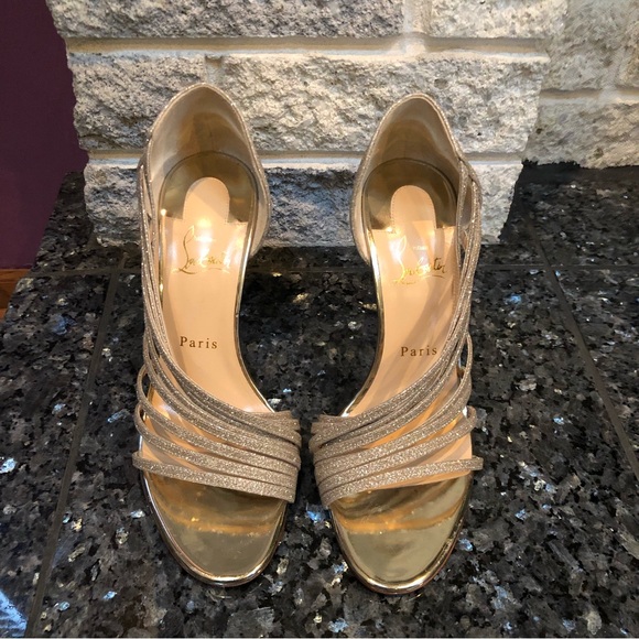 Christian Louboutin Metallic Norina 120 Glitter Sandal Heels - Picture 3 of 10